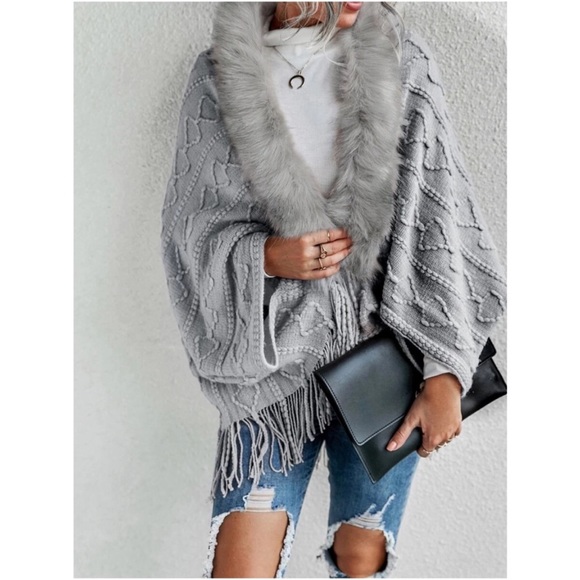 Cozy Faux Vegan Fur Fringe Tassel Open Front Sweater Cardigan - Picture 6 of 11